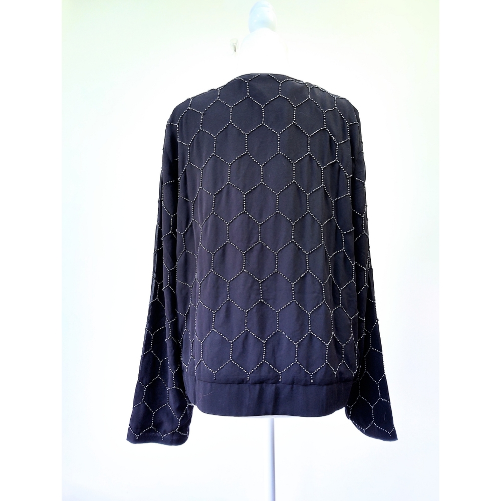 Chico's Honeycomb Beaded Jacket Chiffon Zip Front Size Medium - Picture 6 of 9